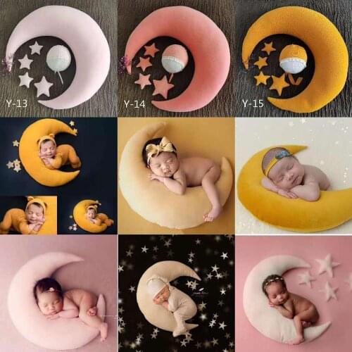 Newborn Baby Hat Posing Beans Moon Pillow Stars Set Infant Bebe Photography Props Nursling Photo Shooting Accessories
