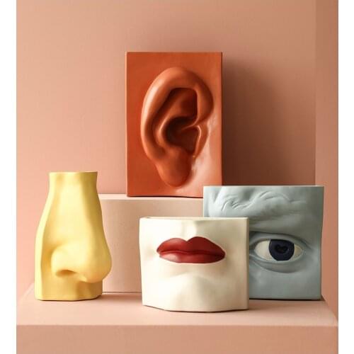 Nordic Creative DIY Vase Morandi Facial Features Resin Vase Living Room Flower Arrangement Modern Decoration Ornaments Nose