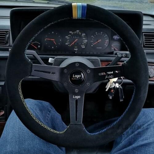 Universal Car Modified Steering Wheel 14inch 340mm Suede Leather Racing Sport Steering Wheel Gred** Horn Button BT20S0917135