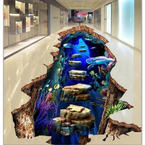 Wellyu обои Custom Flooring Decorations Draw 3D Thrill Floating Stones Underwater World Mall 3D self adhesive flooring wallpaper