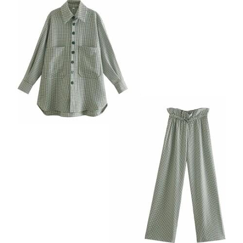 Xikom 2021 women Plaid Single Breasted oversize Blazer coat female High Waist Trousers suit ladies Office Lady Two pieces set