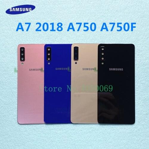 Back glass Rear Cover Housing Battery Door Back panel Replacement + Camera Frame For Samsung Galaxy A7 2018 A750 A750F