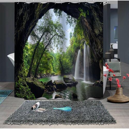 Custom Made Shower Curtain Bathroom Curtain Partition 1.5 x 1.8m 1.8 x 1.8m 1.8 x 2m Waterfall Tree Hole Green
