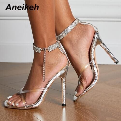 Aneikeh NEW Sexy Women Shoes Chain Crystal Head Peep Toe Fashion Zapatos De Mujer High Heels Classics Femmes Chaussures Sandals