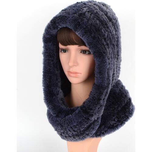 Winter hat russia warm fur hats of genuine rex rabbit fur earflap hat and thicken scarf 14 colors knitted warm caps