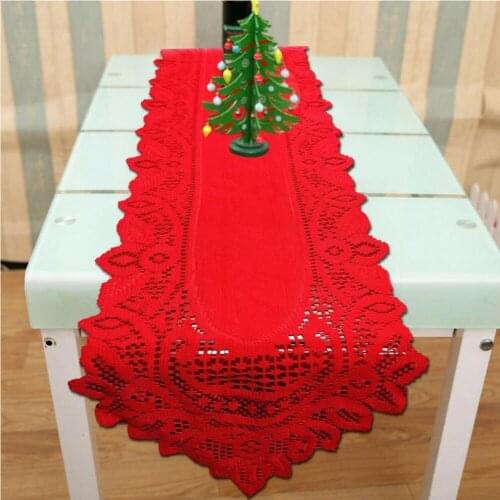 1 Pcs Christmas Lace Red Table Cloth Cotton Linen Tassels Flower Tablecloth Cover Home Kitchen Decor 33x180 cm