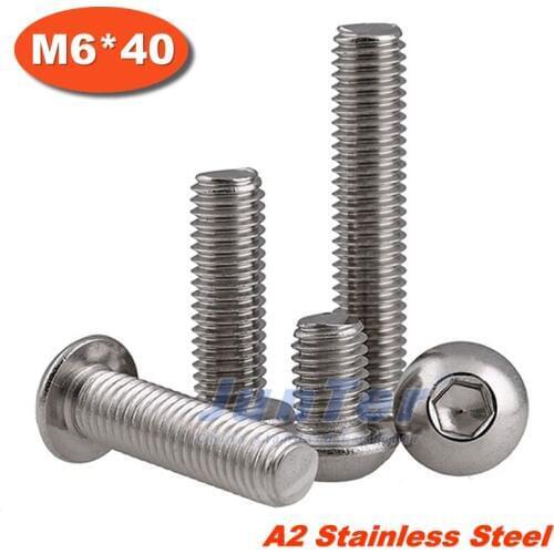 100pcs/lot ISO7380 M6*40 Stainless Steel A2 Hexagon Socket Button Head Screws