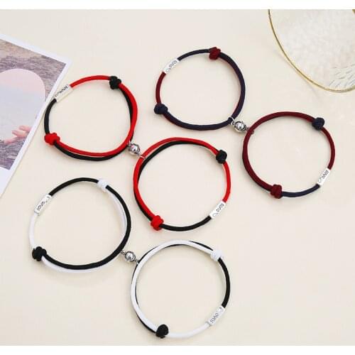 2pcs/paired Couple Bracelet Magnet Romantic Black White Rope Braslet Adjustable Best Friend Braclet Distance Paired Jewelry Gift