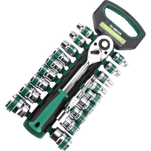 CRV Quick Release Reversible Ratchet Socket Wrench Set Tools Extension Bar Hanging Rack 1/4 3/8 Inch Drive Sleeve Kit