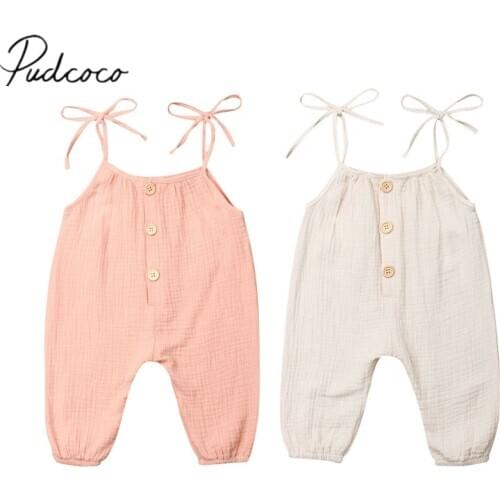 2019 Baby Summer Clothing Toddler Infant Baby Girl Wide Romper Jumpsuit Solid Outfit Sleeveless Sunsuit Cotton Spaghetti Clothes