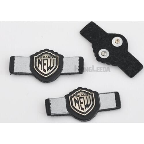 25pcs/lot 4*2cm PU leather sew on Badges with metal alloy logo black/white clothing label for jeans/jacket PLB-022