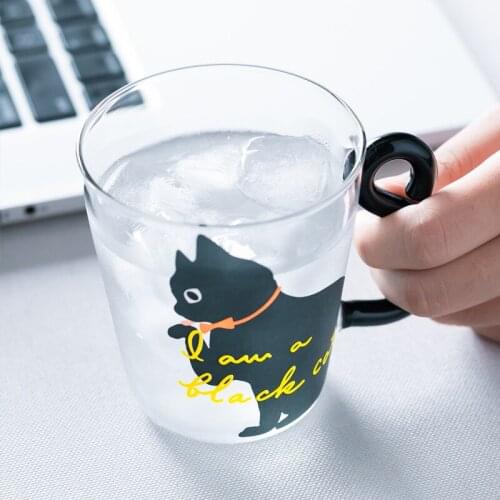 250ML Cute Cat Glass Juice Coffee Cup Milk Tea Coffee Glass Mug Cat Tail Handle Cat Valentines Day Lover Gifts Creative style