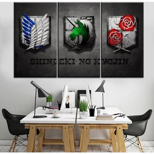 3 Pcs Attack on Titan LOGO Anime Posters HD Print Canvas Paintings Decoration Wall Art Home Decor Bedroom Pictures Accessories
