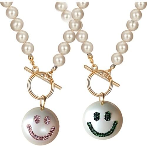 Alibaba aliexpress wholesale Smiley smile face star stainless steel natural freshwater pearl pendant necklace Choker Collar