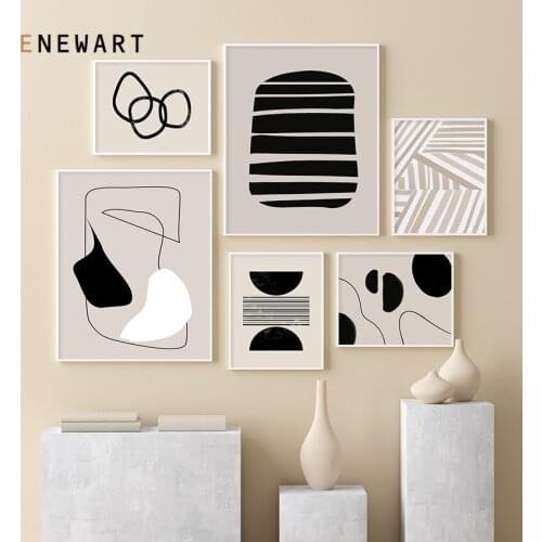 Black Minimalist Canvas Painting Abstract Line Art Beige Print Poster for Living Room Modern Wall Pictures Home Decoration