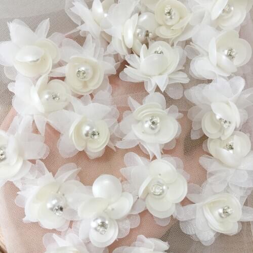 100 pieces 3D pearl beaded ivory shade handmade sew on flower rosette DIY craft supply 3cm diameter