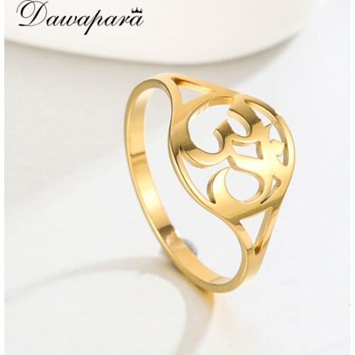 Dawapara Buddhism Hindu Yoga Om Aum Rings Meditatio Jewelry Stainless Steel Mandala Gothic Talisman Amulet Casual Finger Ring