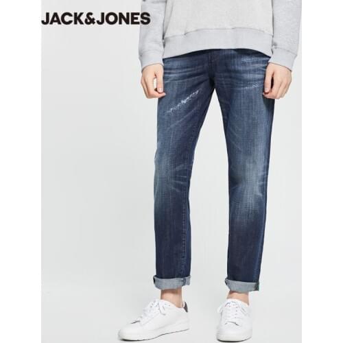 JackJones Mens Cotton Dark Color Loose Straight Fit Streetwear Ripped Jeans|220132512