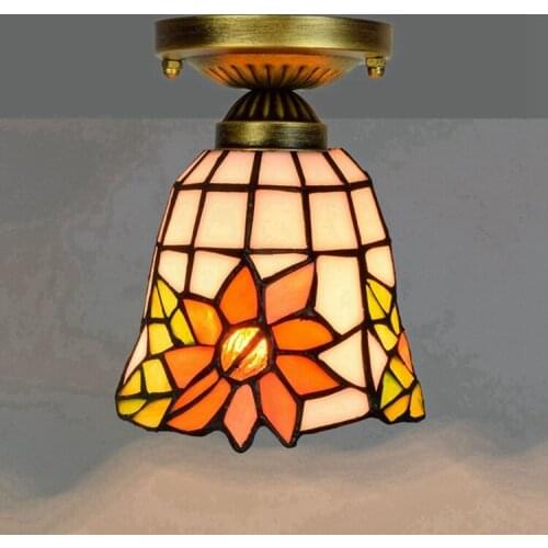 European Style 6-Inch 15cm Tiffany Colored Glass Corridor Balcony Small Ceiling Lamp Pastoral Taiyanghua Lamp