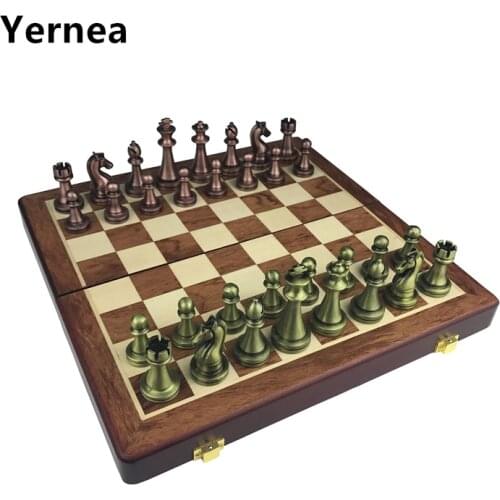 Classic Zinc Alloy Chess Pieces Wooden Chessboard Chess Game Set With King Height 6.7cm Outdoor Game High Quality Chess Yernea