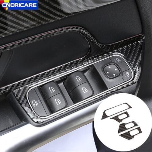 Car Window Glass Lifting Buttons Frame Decoration Cover Trim Stickers Carbon Fiber For Mercedes Benz B Class GLB W247 2020 LHD