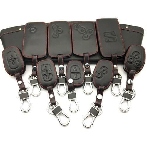 Leather Car Key Case Cover Car Style For Renault Megane Clio Logan Kadjar Scenic Koleos keychain Case Card car keys accessories