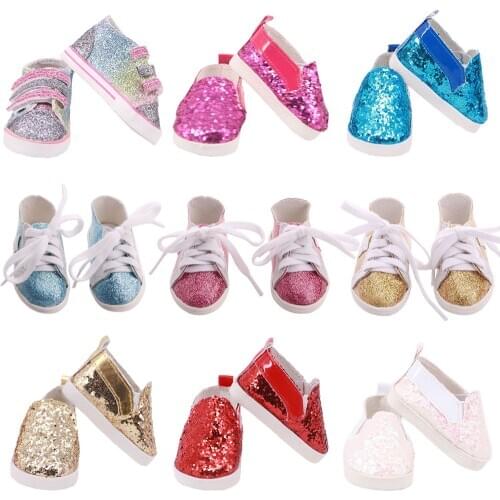 Doll Shoes Solid Color Sequin Shoes Five-pointed Star Strap For 18 Inch American Doll Girl& 43 Cm New Reborn Baby,Our Generation