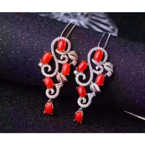 Natural red coral pendant S925 silver Natural gemstone Pendant Necklace trendy luxurious Flowers women wedding fine jewelry