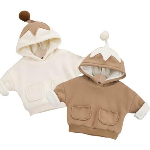 Children New Autumn Winter Jackets Girls Solid Hooded Outerwear Boys Plus Velvet Warm Sweater Kids Casual Fashion Clothing Top