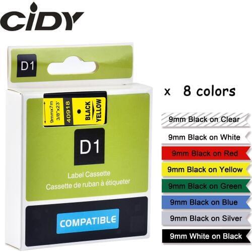 CIDY 8pcs 9mm Dymo D1 Label Tape 40910/40913/40916/40917/40918/40919/40921/40922 Label Ribbon For Dymo LM160 LM-210D Printer