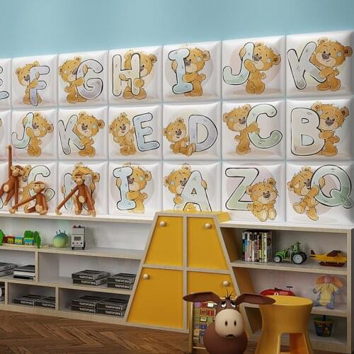 Cartoon 3D Animal Letter Wall Stickers Kids Room Anti-collision Soft Bag Bed Tatami Decor Kindergarten Self-adhesive Wall Decals