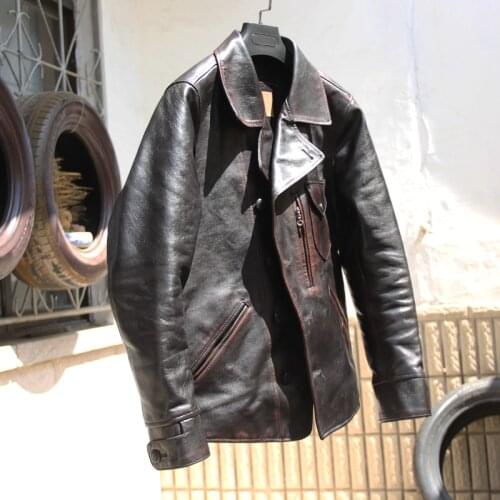 Free shipping.Luxury men natural leather jacket.Vintage brown tea core horsehide coat.Classic rider leather clothes.Cool