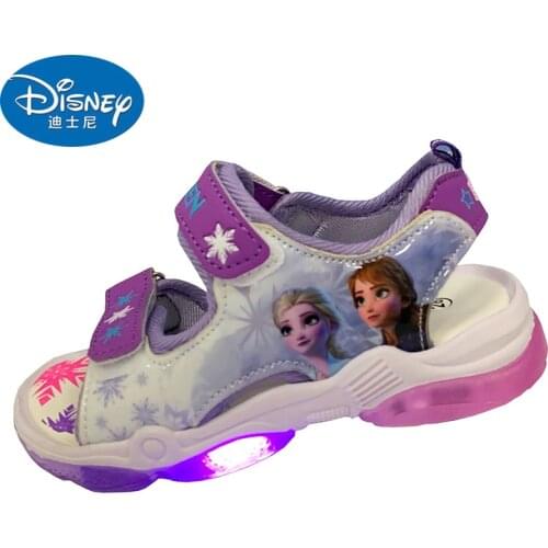 Disney girls frozen 2 princess soft Sandals with led light kids soft bottom kids show Beach shoes