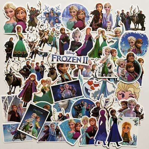 50 Pcs Disney Frozen 2 Stickers Princess Elsa Anna Olaf Bubble Stickers Graffiti Decoration Skateboard Computer Kids Rooms