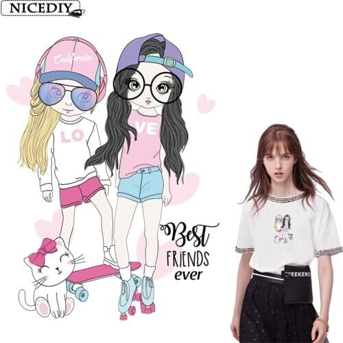 Nicediy Best Friend Ever Patches For Clothes Fashion Lady Iron On Heat Transfer Vinyl Stickers Patches Washable Applique Badge