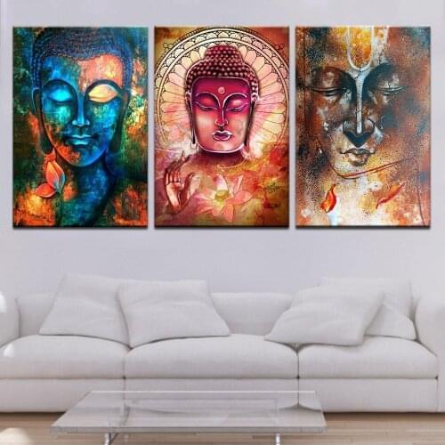 Wall Art Picture bedroom Home Decor Room 3 Pieces Abstract Vintage Zen Buddha Poster HD Prints Canvas Buddha Paintings Modular