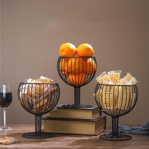 2019 New Wine Glass Wrought Iron Snack Storage Basket Snack Tray Home Dessert Fruit Basket
