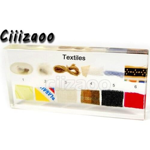 Textile Samples Specimen paperweight Collection embedded In Clear Lucite Block Embedding Specimen