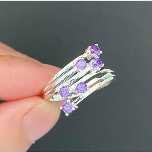 So Beautiful Fashion Crystal Rings for Women Silver Color Jewelry Purple Zirconia Factory Price Wholesale Gift