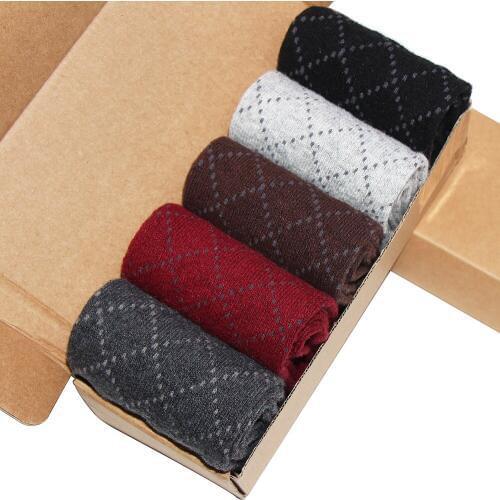 Autumn Winter Thick Warm Mens Happy Wool Socks off white Harajuku Oblique Square Calcetines Obvious Compression Sock Skarpetki