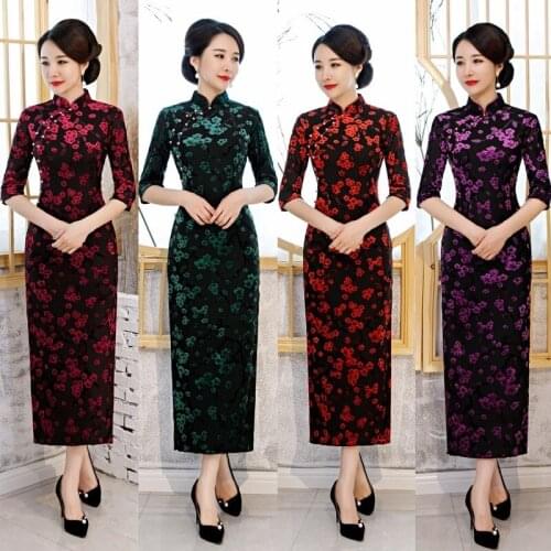 Autumn And Winter New Chenille Jacquard Improvement Cheongsam Fashionable Mother Outfit Pearl Wedding Dress Daily Qipao Платье