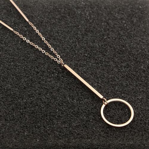 Fashion OL Stainless Steel Love Long Square Round Circle Pendant Necklace Rose Gold Color Women Female Party Gift