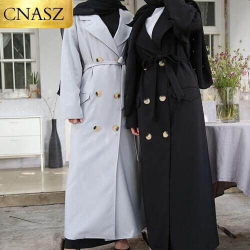 New Arrivals Turkey Women Autumn Winter Buttons Coat Casual Fashion Jacket Muslim Front Abaya Muslim Maxi Kaftan Kimono