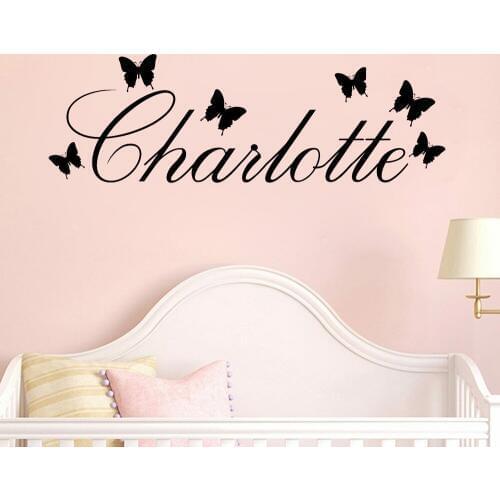 Personalised Butterfly Name Wall Sticker Butterfly Pattern Custom Name Wall Decal Vinyl Childs Bed Kids Room Decor Mural X067