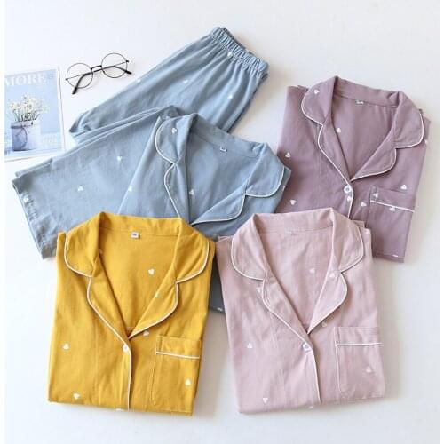 Fashion Pajamas Ladies Spring and Autumn Pure Cotton Love Sweet Home Service Two-piece Casual Long-sleeved Autumn and Winter