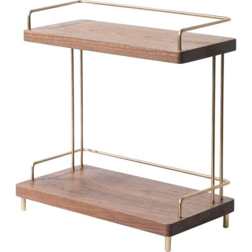 Bathroom Shelf Solid Wood & Brass Soap Cosmetic Shower Shampoo Holder Bathroom Accessories 2 Tiers Storage Organizer Rack