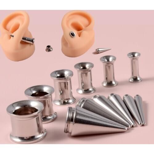 Pair Unisex 2 in 1 Stainless Steel Screw Fit Interchangeable Taper Plug Piercing Ear Tunnel Stretcher Expander Ear Gauges 8G-00G
