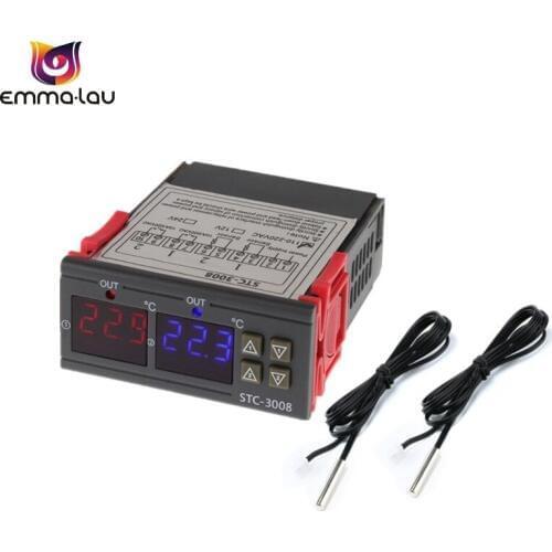 12V 24V 220V Intelligent Dual Temperature Controller Two Relay Output Heat Cold Thermostat Adjustable Temperature Control Switch