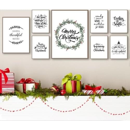 Christmas Wall Art Canvas Painting Print Photo Christmas Quotes Holiday Home Decoration Poster Merry Christmas Greetings