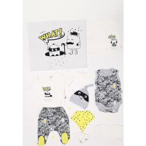 Baby boy Gray Boom Vest 10'lu Hospital Output Set Style Set Soft 100% Cotton Baby Gift Layette Hospital Outfit Gift